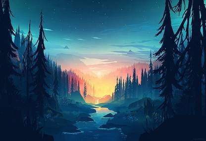 Smoky Design forest environment lake mountains wallpaper Paper Poster