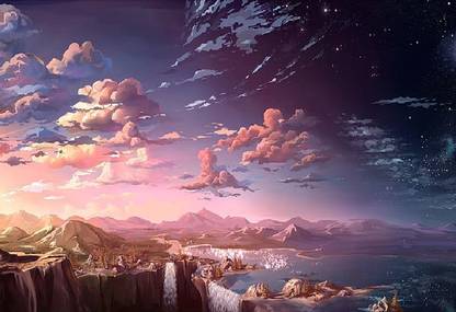 Smoky Design anime landscape anime art anime scenery waterfall wallpaper Paper Poster