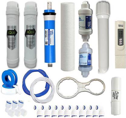 wholer Aquafresh Water Purifier Filter 1 Year Complete Service Kit for All RO Water Purifier, 80 GPD Membrane, Sediment Filter, Carbon Filter, TDS Meter, Spanner, UF and Mineral, Pipe with Accessories Solid Filter Cartridge