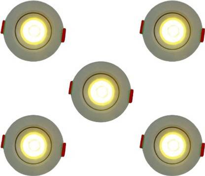 D'Mak 3 Watt LED COB/Spot Light/Button Light (Warm White) round pack of 5 Recessed Ceiling Lamp