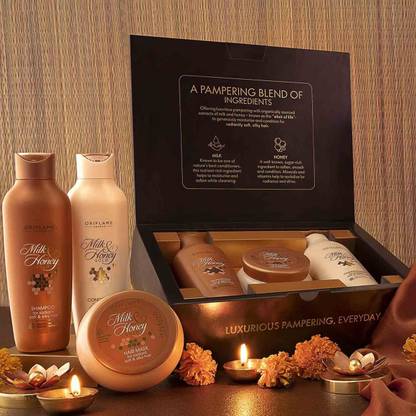 Oriflame milk and honey gold hair care set shampoo, conditioner & hair mask