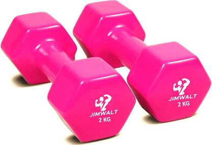JIMWALT Vinyl Coated (2Kg*2 = 4Kg) Pink Fixed Weight Dumbbell