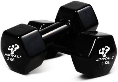 JIMWALT Vinyl Coated (1Kg*2 = 2Kg) Black Fixed Weight Dumbbell