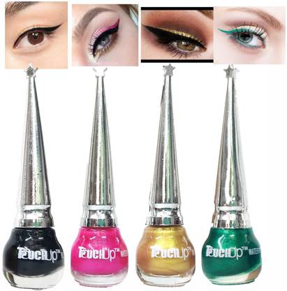 touchup Smudge proof Glitter Liquid Eyeliner set of 4, 5ml Each, Pink, Black, Gold and Green 20 ml