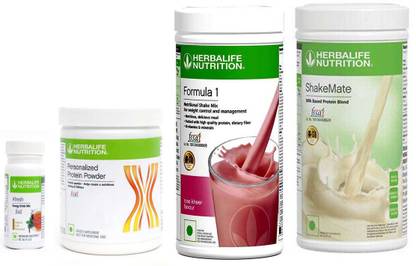 HERBALIFE FORMULA-1 NUTRITION ROSE KHEER FLAVOR SHAKE MIX-500 GRAM+PERSONALISED PROTIEN POWDER- 200 GRAM+ AFRESH ENERGY DRINKS TULSI FLAVOR 50 GRAM + SHAKE MATES MIX VANILLA FLAVOR-500 GRAM Combo