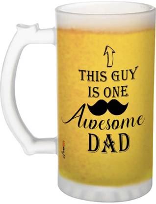 FirseBUY Funny Beer Mug, This Guy is One Awesome Dad Quotes Printed Glass Mug with Handle 16oz, Large Beer Glass for Men, Beer Cup Drinking Glass 470ml, Stein Set of 1 Glass Beer Mug