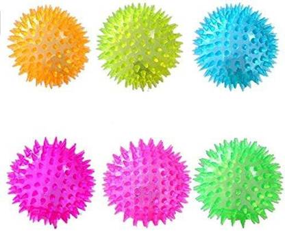 Kuku Toys Furry Critters Led Light-Up Spike Squeaky Bouncy Ball for Fetch, Sound Interaction and Play for Puppy-Large Multi-Colored (Set of 4)