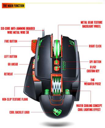 VIBOTON T-wolf V9 Gaming Mouse Programmable 8 Buttons 6400DPI RGB Mouse For E-Gaming Wired Ambidextrous Optical  Gaming Mouse