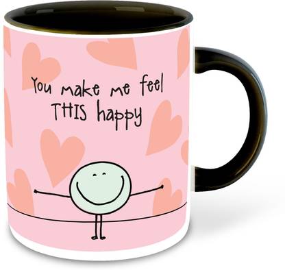 whats your kick You Make Me Happy Designer Printed Black Ceramic Coffee, Tea, Milk, Best Gifts - D6 Ceramic Coffee Mug