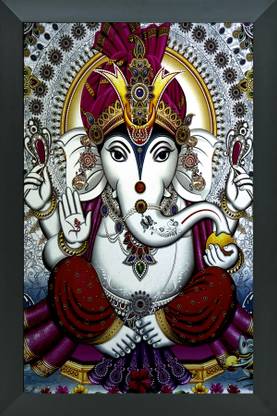 FRIZZY ARTS ganesh ji white color | ganesh ji photo frame | ganesh ji paintings Digital Reprint 20 inch x 14 inch Painting