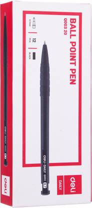 Deli Retractable Ballpoint Pen for Students, Office Use & Shop, Non-Toxic, Low Odor, 0.7 mm Tip Black Ball Pen with Non-Slip Grip & Extra Longer Writing Pen for Exams, EQ00320, 12 Ball Pen