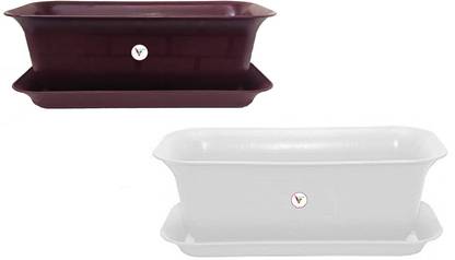 VINSHRA rectangular flower pot with bottom tray 20 inch purple and white Plant Container Set