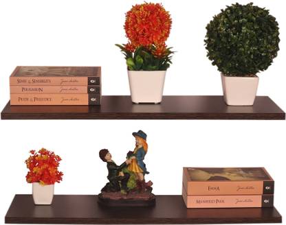 Madhuran Wooden Display Wall Mounted Size 60X20CM Setof 2 Wenge Particle Board Wall Shelf