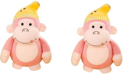 BENISON INDIA Popular Kids Gift Plush Banana Monkey Toy Stuffed Animal Big Head Monkey Plush Toy With Banana pack of 2  - 40 cm