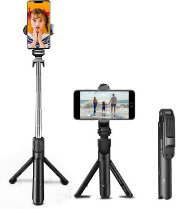 wazny Portable Wireless Selfie Stick, Extendable Selfie tripod Vlog Stand for Youtube and Detachable Wireless Bluetooth Remote, Ultra Compact Selfie Stick for Mobile Tripod Bracket, Tripod