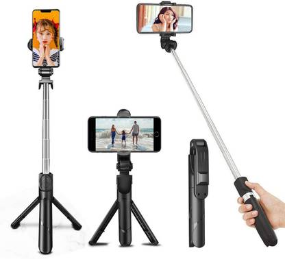 wazny Wireless Portable Selfie Stick, Extendable Selfie tripod Vlog Stand for Youtube and Detachable Wireless Bluetooth Remote, Ultra Compact Selfie Stick for Mobile Tripod Bracket, Tripod