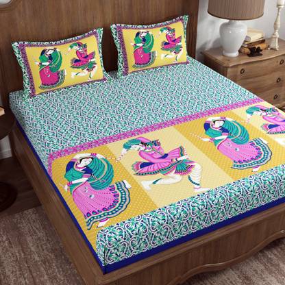LA VERNE Cotton Double Flat 104 TC Jaipuri Prints Bedsheet