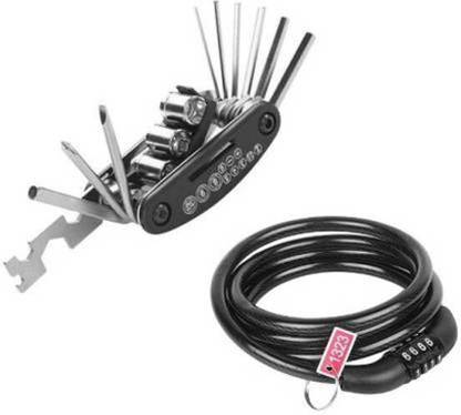 M MOD CON Combo of Non-Resettable 4-Digit Number Lock, Repair Tool Bike Pocket Folding 16in1 Cycle Lock