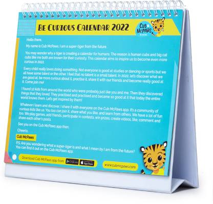 Cub McPaws 2022 Kids Desk Calendar | White Spiral Bound | Tracking & Scheduling | 12 Months | Calendar with Notes | 270 GSM Sheets | 8 x 6 in | Hand Illustrations - Digitally Printed 2022 Table Calendar