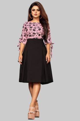 Clara Women Fit and Flare Purple, Black Dress