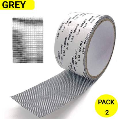 TurtleGrip Fibre Adults Washable Repair Tape Mosquito Net Patch Self-Adhesive Color Grey (Size-2 Meterx50 MM) for Door Net, Window Net and Insect Mesh Patch Tape for Torn Nets (Pack of 2) Mosquito Net