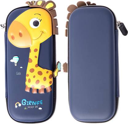 Kartfury 3D Giraffe Embossed Hardtop Pencil Case with Compartments Art EVA Pencil Box