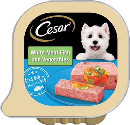 CESAR Cesar Adult Wet Dog Food, White Meat Fish & Vegetables, 24 Trays (24x100g) Fish 2.4 kg Wet Adult Dog Food