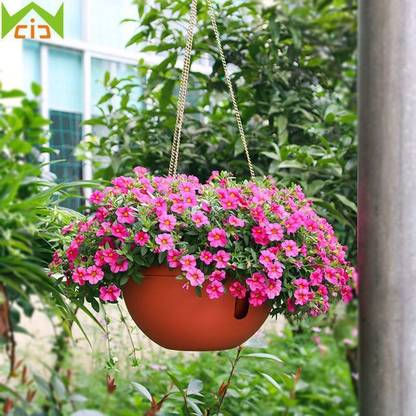 Airex Plastic Hanging Baskets Flower Plant Pot with Hanging Chain for Home & Garden Plant Container Set