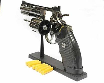 WBD Python 357 Revolver Gun Shaped JET-FLAME REFILLABLE Cigarette Lighter with Stand Steel Gas Lighter