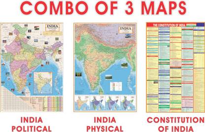 ENGLISH MAPS INDIA (Both Political, Physical Map & Constitution of India Chart), English Maps Set Of 3, Map Size (40 inch * 28 inch, 23 inch*36 inch) Paper Print, Best Useful for UPSC, SSC, IES and other competitive Exams. Paper Print