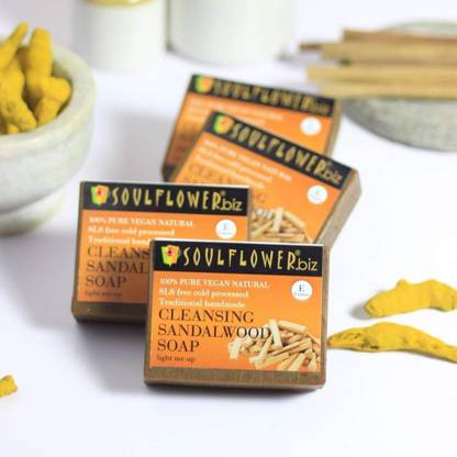 Soulflower Cleansing Sandalwood Handmade Soap For Loose Skin, Acne Control & Clogged Pores