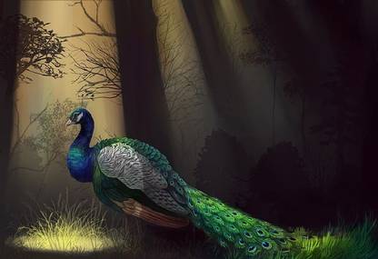 Smoky Design trees bird feathers art wallpaper Paper Poster