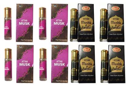 MONET 4 ATTAR MUSK 4 ATTAR MUSHK E JANNAT ,8 ML EACH, PACK OF 8 . Herbal Attar