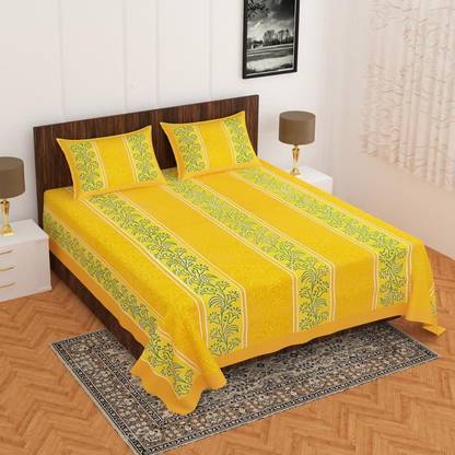 BADGUJAR 260 TC Cotton Double Floral Flat Bedsheet