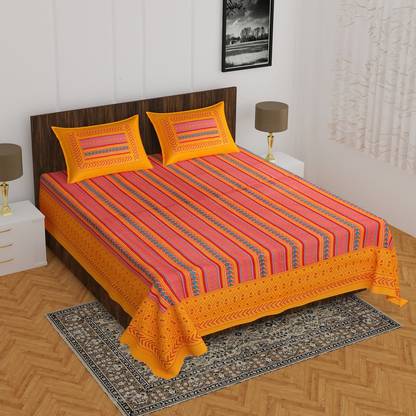 BADGUJAR 260 TC Cotton Double Striped Flat Bedsheet