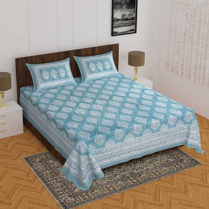 BADGUJAR 260 TC Cotton Double Floral Flat Bedsheet