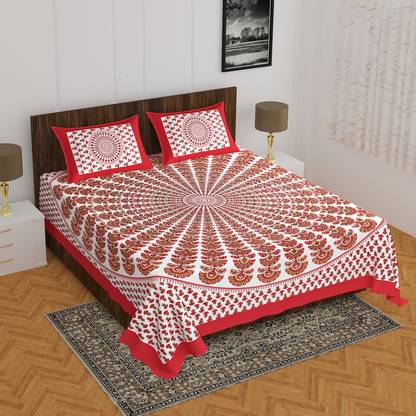 BADGUJAR 260 TC Cotton Double Printed Flat Bedsheet