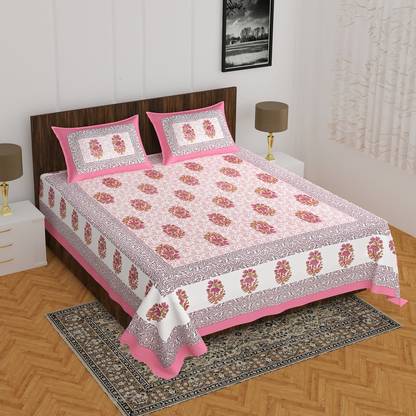 BADGUJAR 260 TC Cotton Double Floral Flat Bedsheet