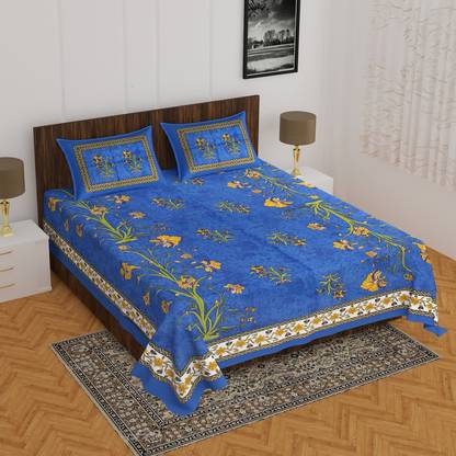 BADGUJAR 260 TC Cotton Double Floral Flat Bedsheet