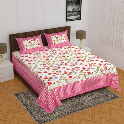 BADGUJAR 260 TC Cotton Double Floral Flat Bedsheet