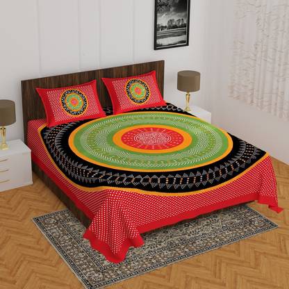 BADGUJAR 260 TC Cotton Double Printed Flat Bedsheet