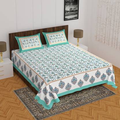 BADGUJAR 260 TC Cotton Double Floral Flat Bedsheet