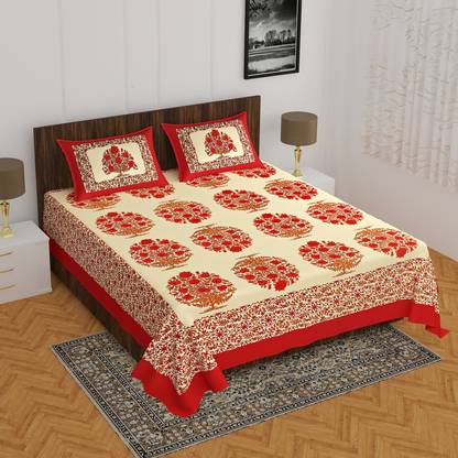 BADGUJAR 260 TC Cotton Double Floral Flat Bedsheet
