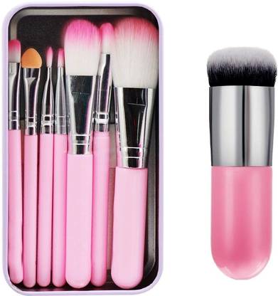 COD WINE 7 Pcs Pink Color Hello Kitty Makeup Brush Set And 1 Professional Foundation Brush,2 items in a set Combo