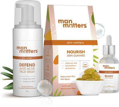 Man Matters Oil Control Face Wash 120ml | Niacinamide Face Serum 30ml | 30 Skin Gummies