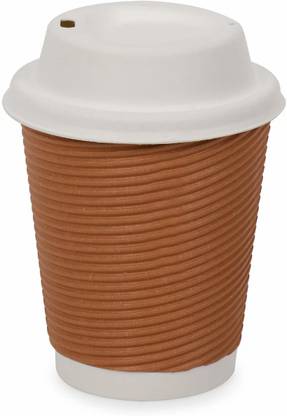 Spylark Pack of 25 Paper Ripple Paper Cup With Lid 250 ml|Disposable , Brown Colour |Pack of 25