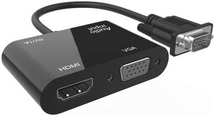 microware VGA Cable 0.5 m VGA to HDMI-Compatible Adapter VGA Splitter with 3.5mm Audio Converter Support Dual Display for PC Projector HDTV Multi-port VGA