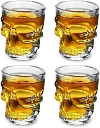 Glass World (Pack of 4) Premium Skull Design Crystal Glasses 300 ml Imported Glass Set of 4 Glass Set Whisky Glass