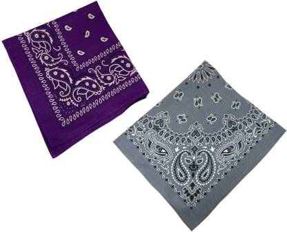 Utkarsh Combo Of 2 Pcs Grey And Purple Double Side Printed Multifunctional Paisley Printed Hankie ["Multicolor"] Handkerchief