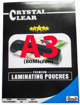 FileMate A3 Size Lamination Pouch(80 Micron)(Pack of 100pcs)(310 X 450 MM), Specially for architecture size documents and paintings / Big Lamination Sheet / Lamination Pack / Lamination Film / Lamination Roll A3 Laminating Sheet